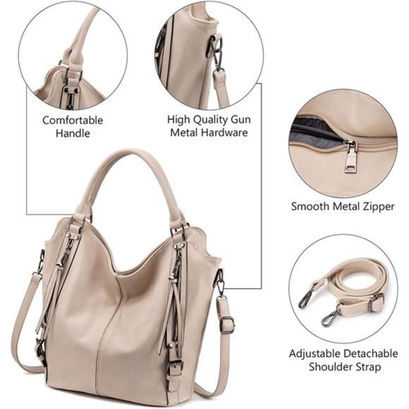 2 Pcs Tote Bag PU Leather Shoulder Bags Fashion Hobo Bags Large Purse Handbags - Picture 3 of 6